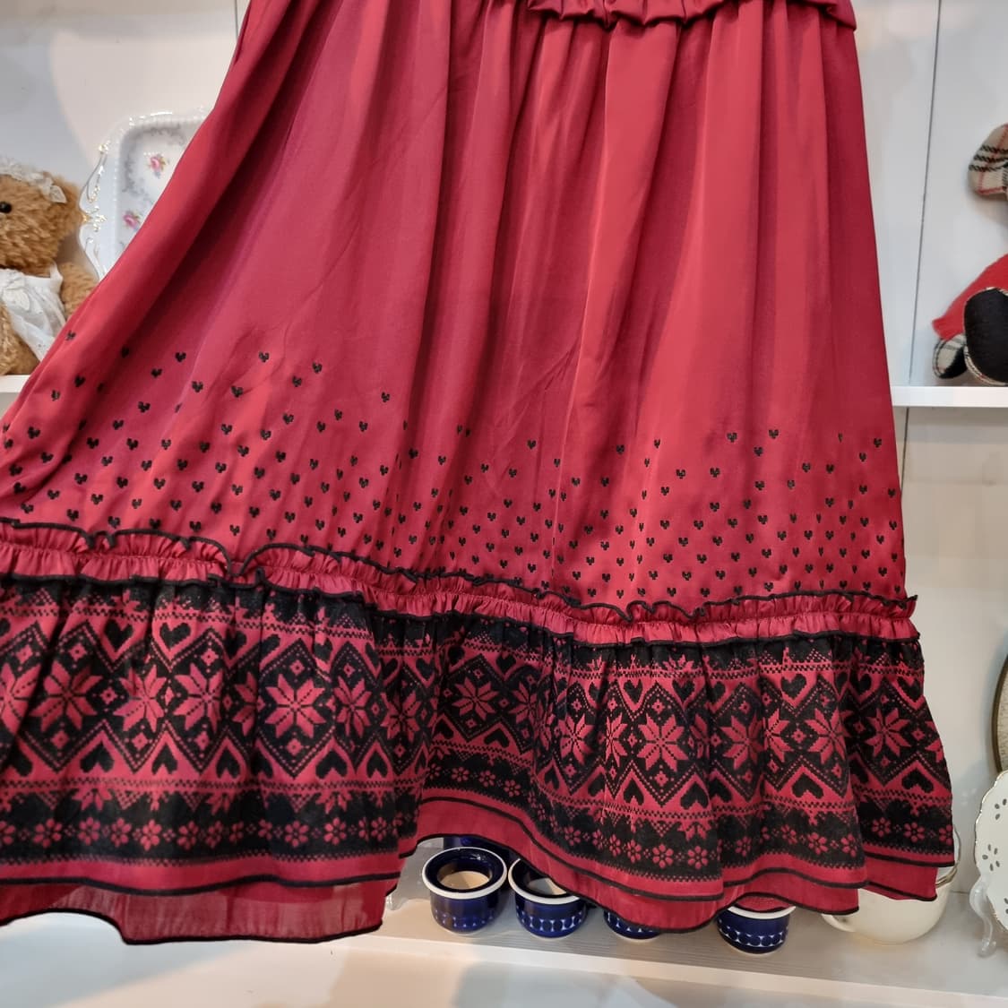 Tralala 트랄라라 레드 플로킹(플로킹) 원피스 상품이미지6