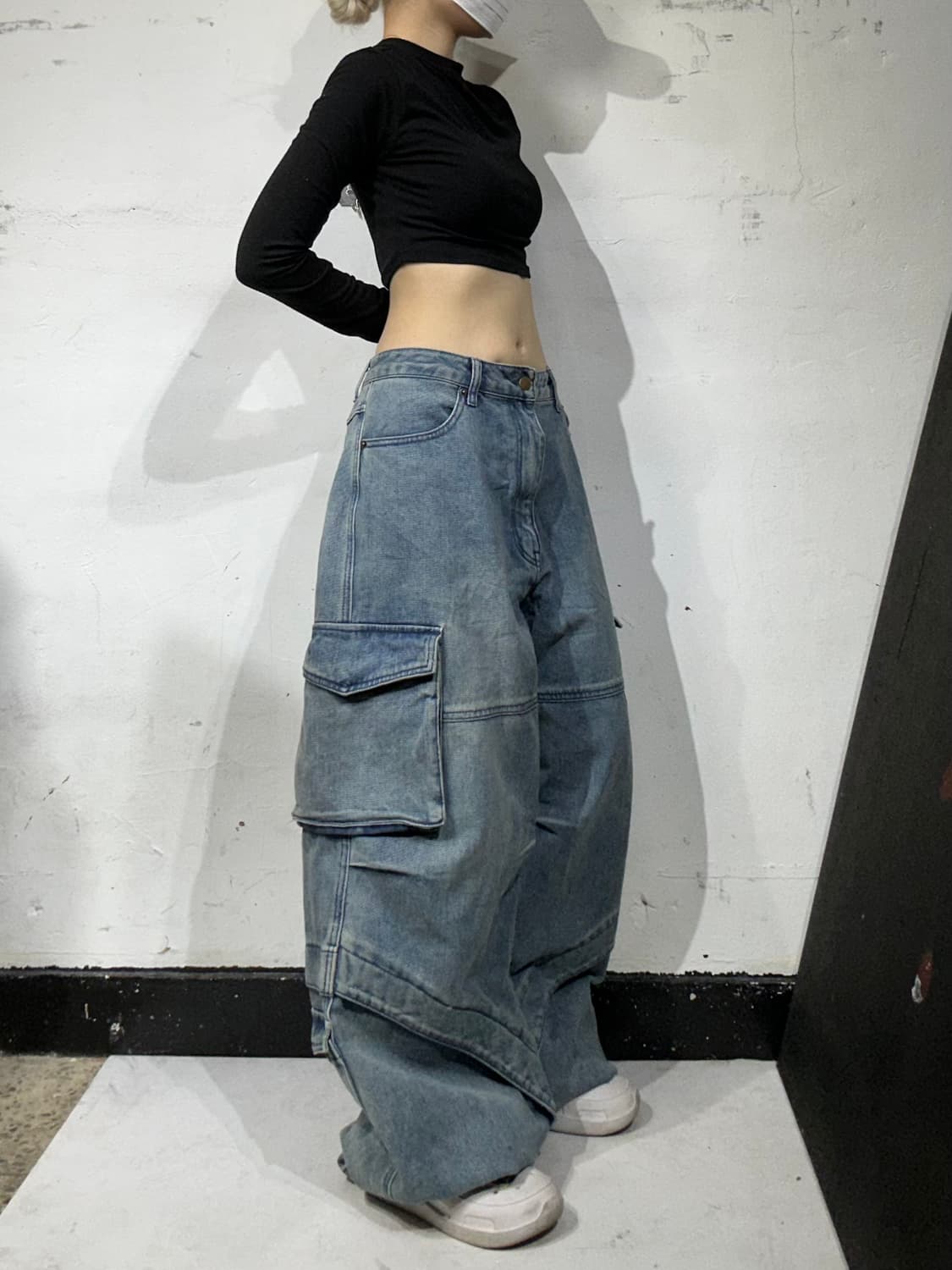 빈티지 연청 대대장 와이드 포켓 디테일 데님 청바지 카고 팬츠  상품이미지1