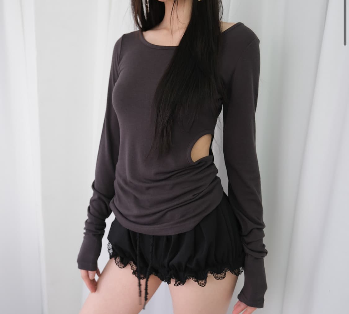 루즈슬립오버 Cutout long sleeved T *Dark Gray 상품이미지1