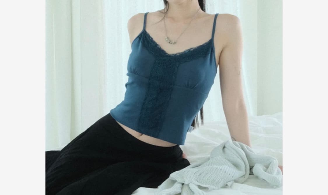 애즈온 COR LACE SLEEVELESS 블루그린 상품이미지1