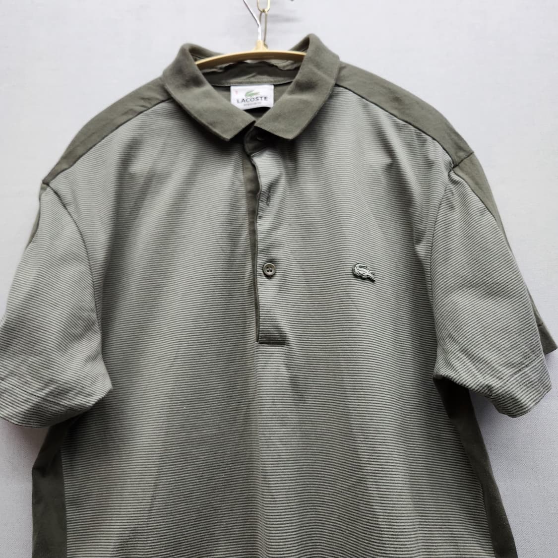 라코스테 스트라이프 올리브카키 반팔카라 3(M) 상품이미지2