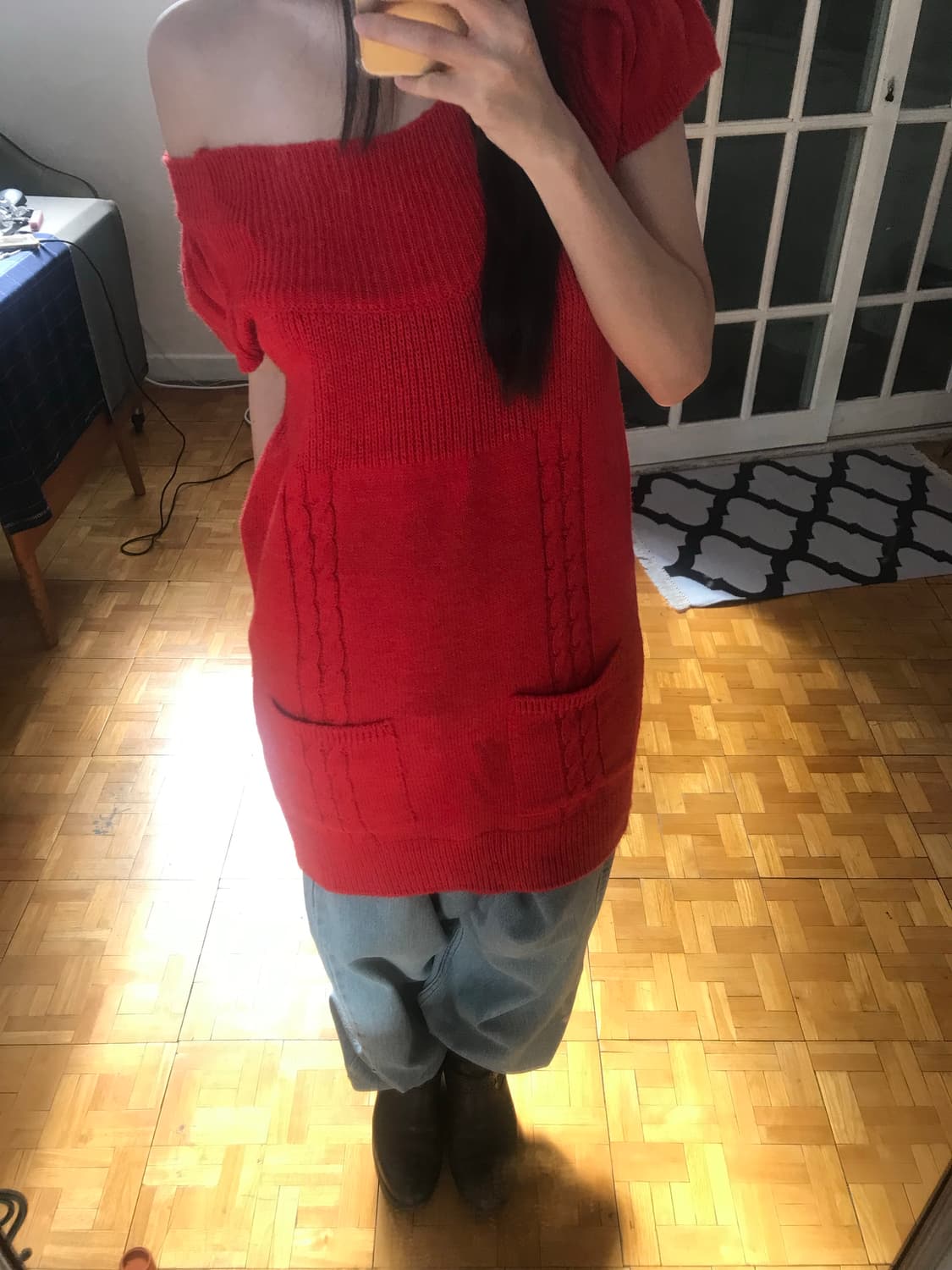 vintage red pocket knit one-piece 상품이미지4