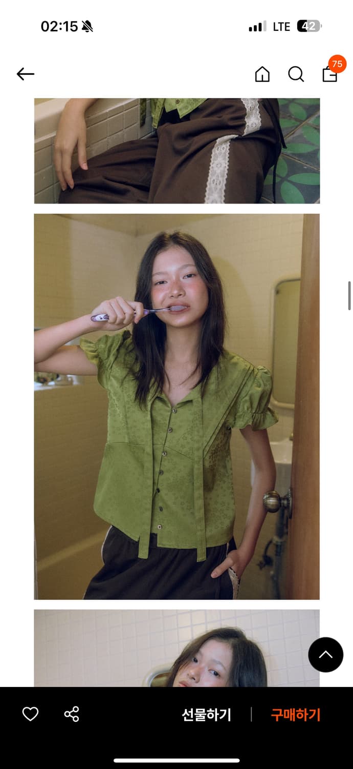 호쿠스포쿠스 타이 블라우스 올리브 그린 상품이미지3