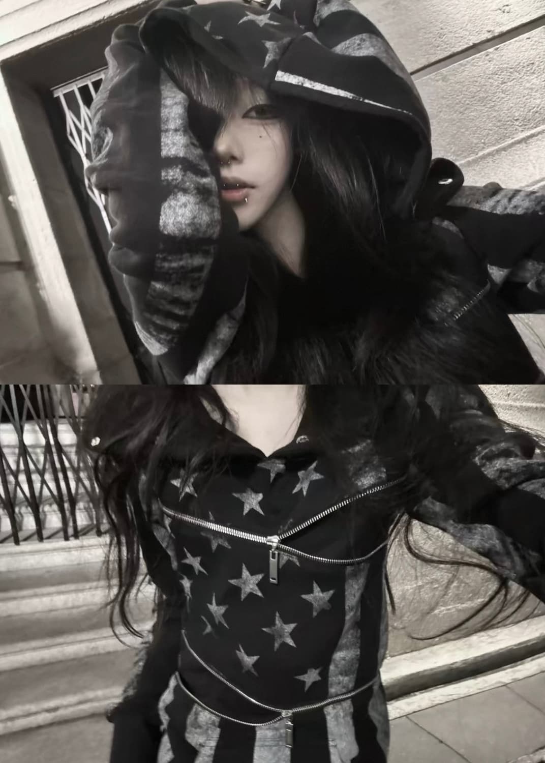 Star Pattern Stripe Hoodie 상품이미지2