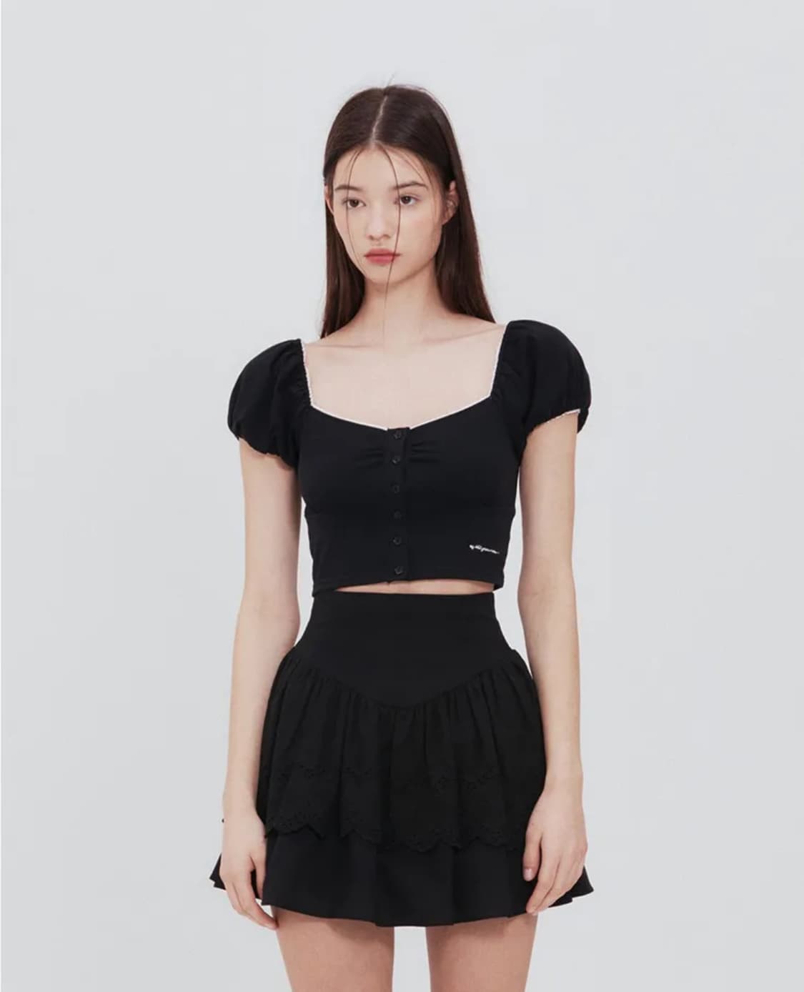 낫유어로즈 레이스 스퀘어 티셔츠 탑 반팔 상품이미지2