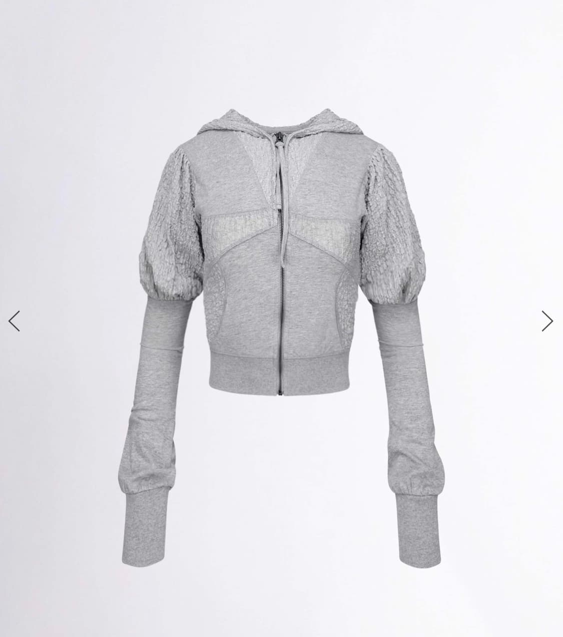 Puff Sleeve Zip-Up Hoodie Melange Gray 상품이미지1