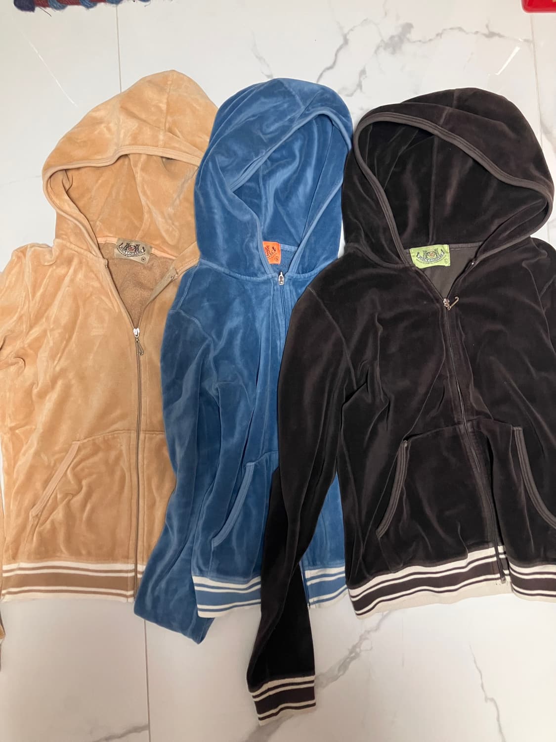 Y2K 쥬시꾸뛰르 벨벳 후드집업 S 스트라이프 상품이미지7