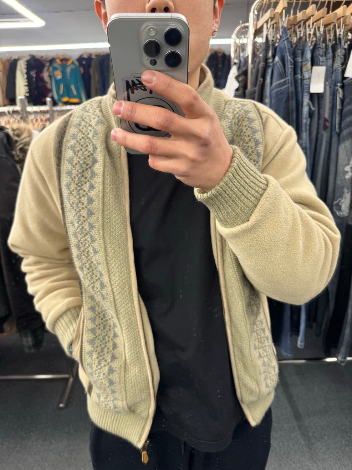 M)Japanese vintage Embark 패턴 니트 플리스 집업 상품이미지1