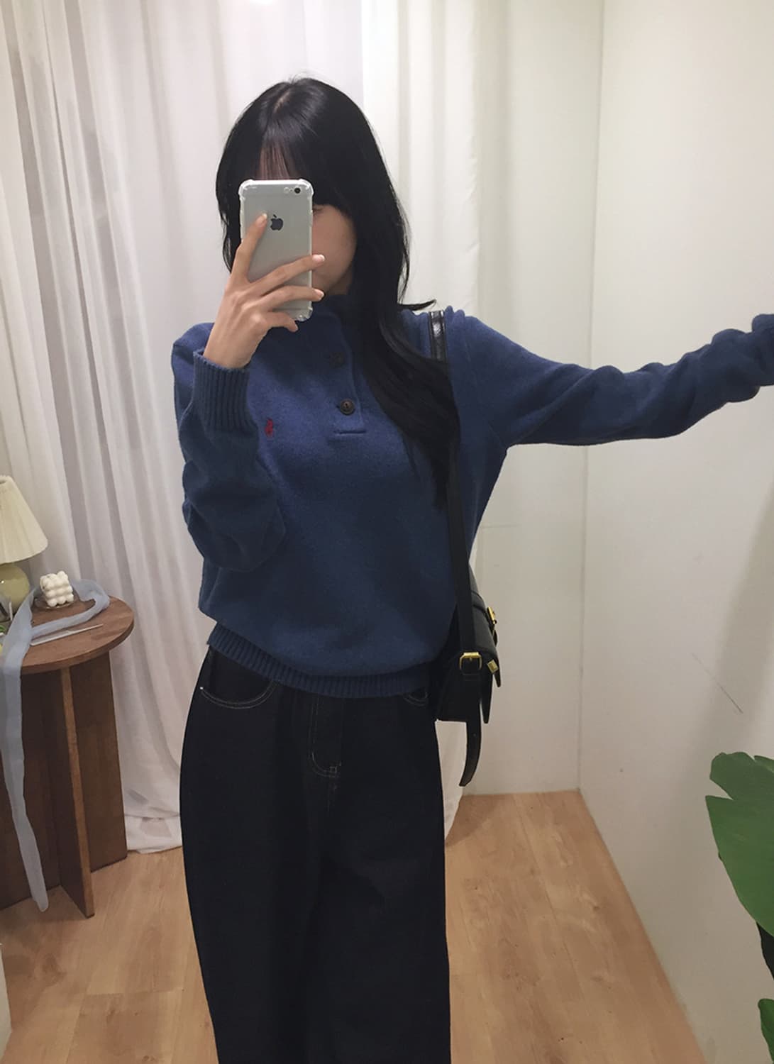 여성 폴로 버튼넥 니트 스웨터 100  상품이미지1