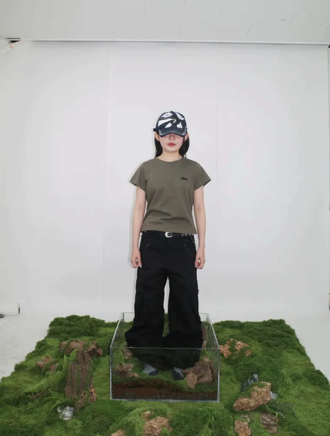 혼 아플리케 티셔츠 카키 상품이미지3