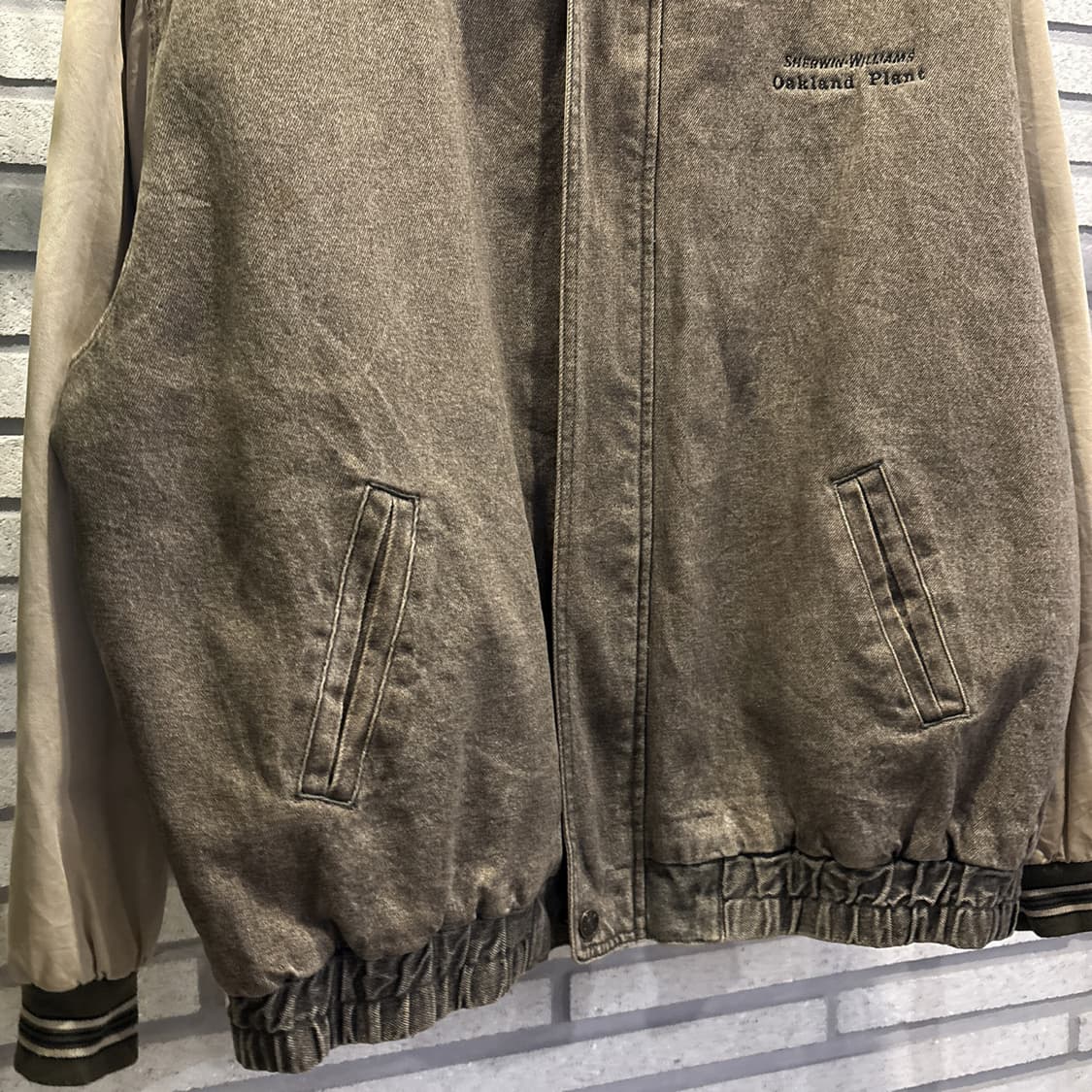 USA VINTAGE 데님 투톤 바시티 워크자켓 소매배색 자수 디테일 상품이미지5