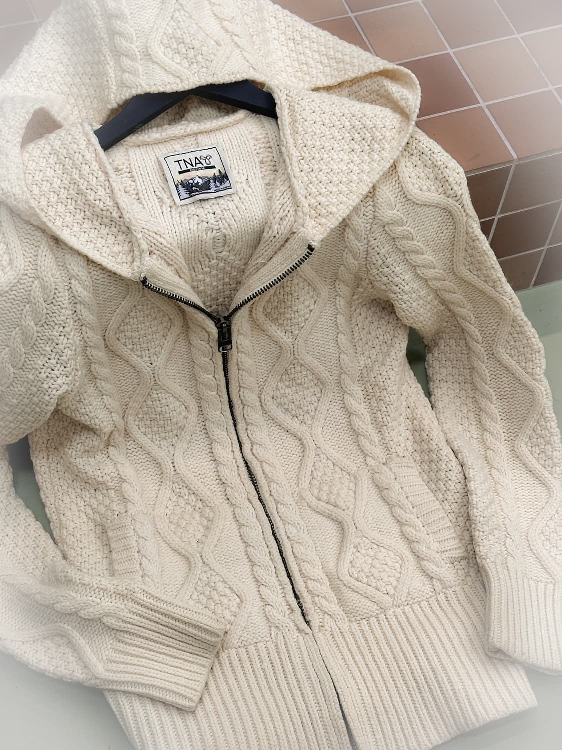cream cable hd knit zip up 상품이미지2