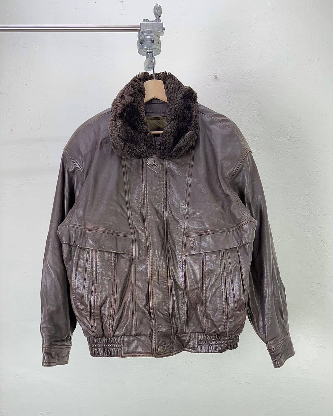 이브 생로랑 뿌르 옴므 브라운 램스킨 퍼 카라 파일럿 봄버 자켓 상품이미지1