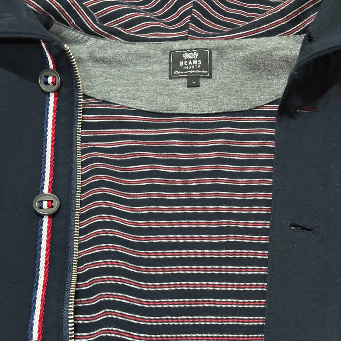BEAMS HEART 스트라이프 포인트 네이비 후드 집업 상품이미지7