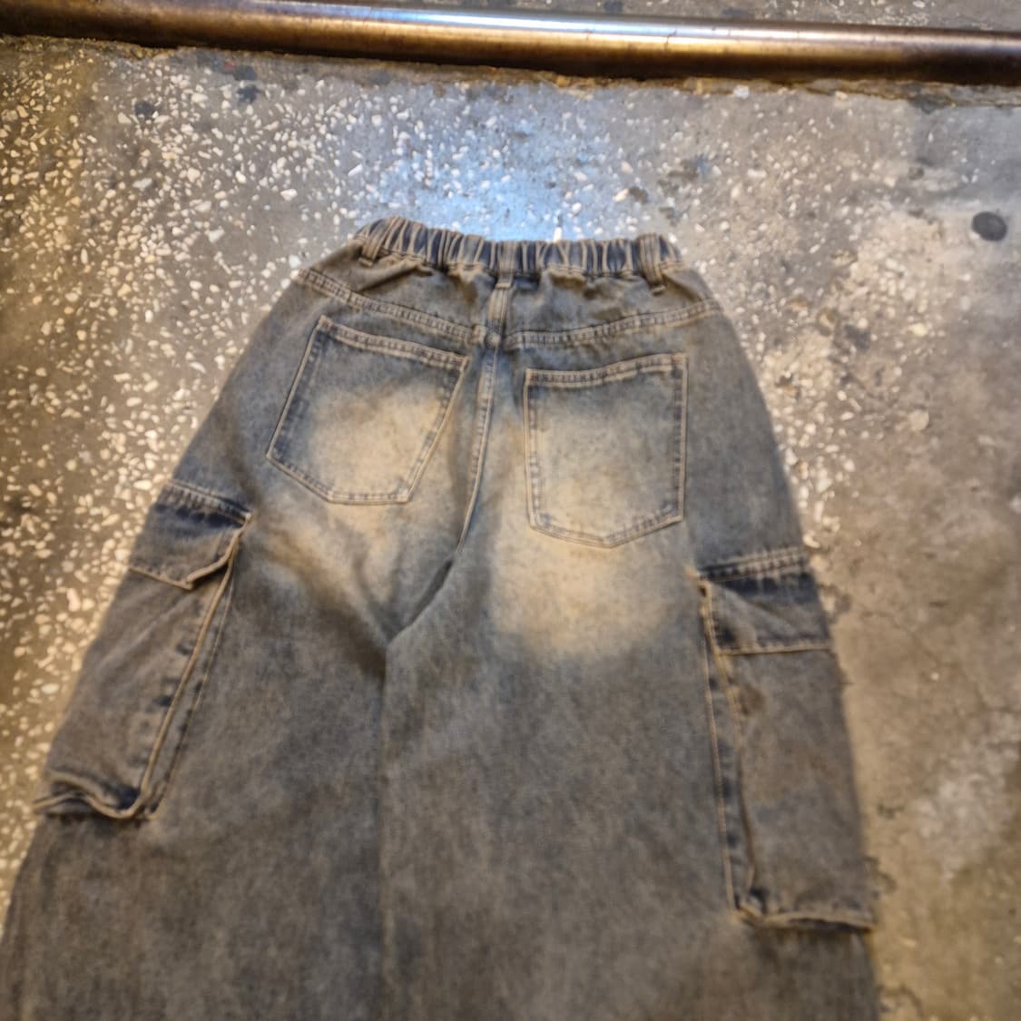 30~32인치 워싱 허리밴딩 벌룬핏 카고데님팬츠  상품이미지6