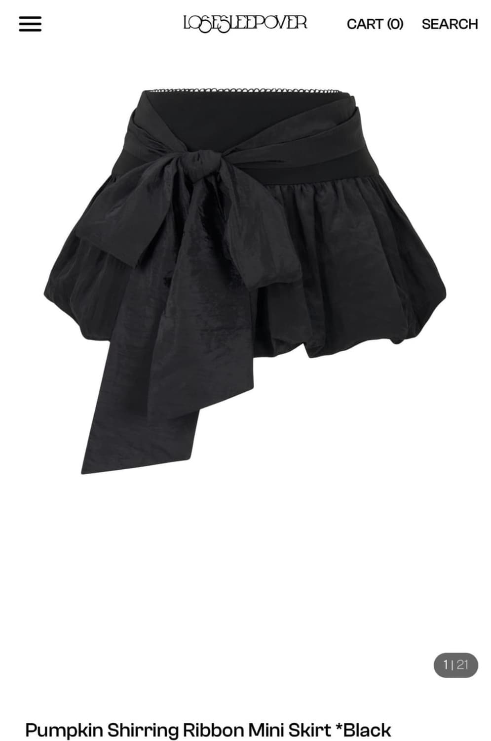 루즈슬립오버 펌킨 셔링 리본 미니 스커트 블랙 상품이미지1