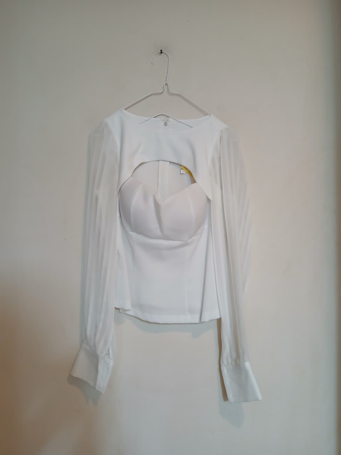 시스루 셔링 트임 캡 시폰 퍼프 블라우스 정장 셔츠 남방 섹시 파티 홀복 상품이미지1