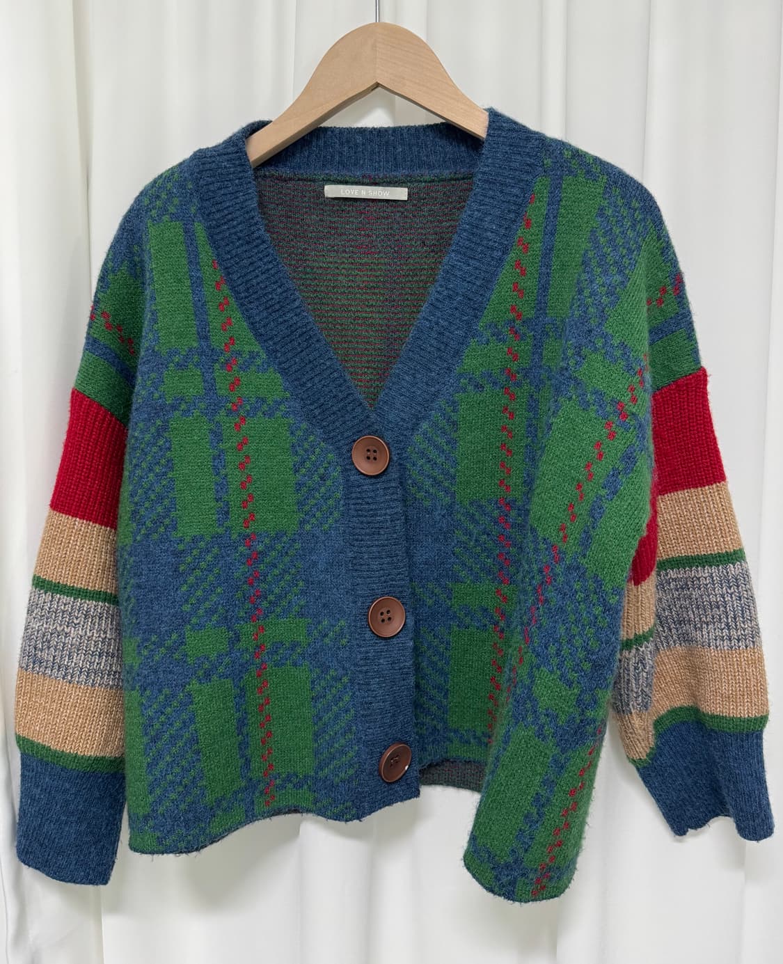 러브앤쇼 체크 울 니트 가디건 상품이미지2