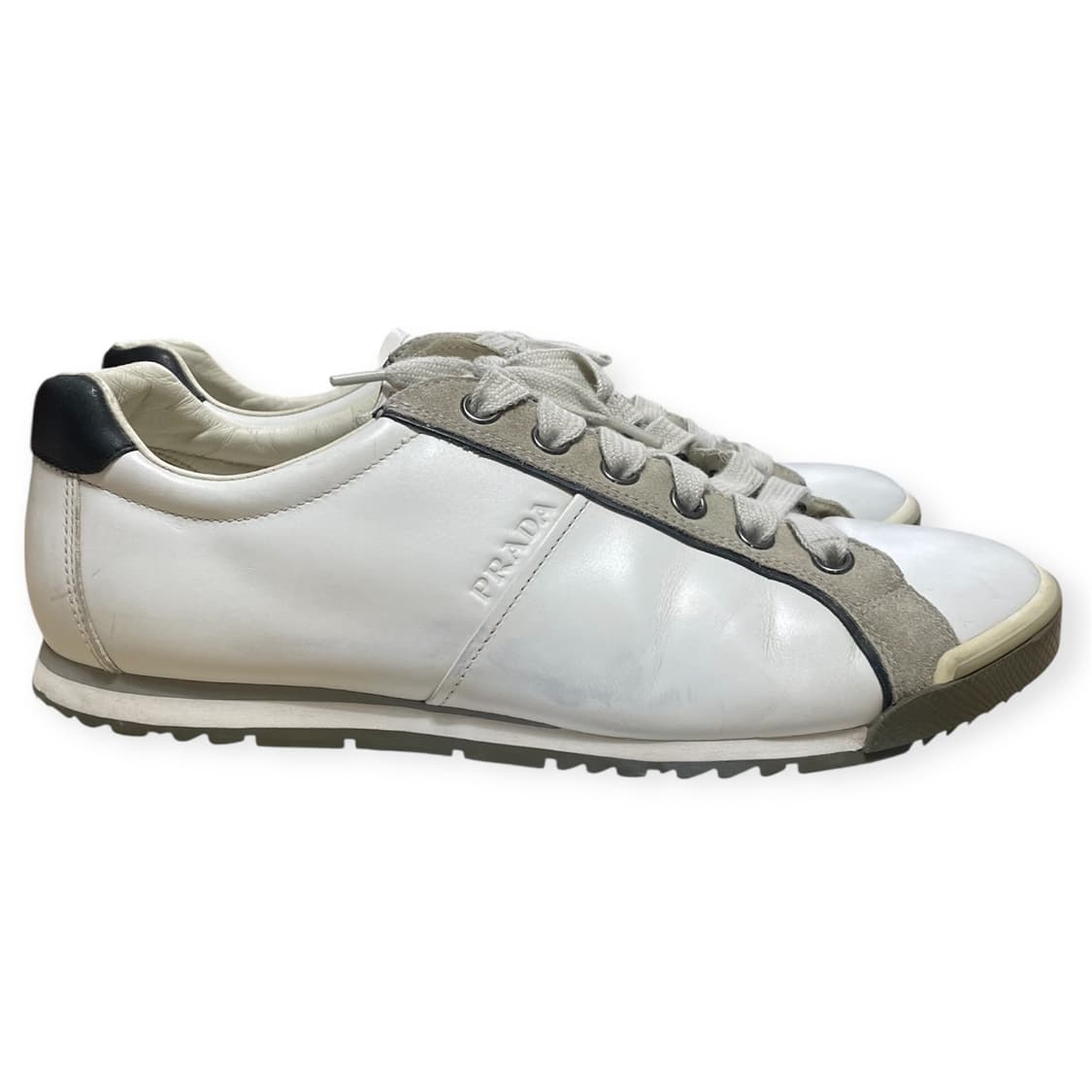 280~285) 프라다 스포츠 로고 레더 스니커즈 화이트 상품이미지4