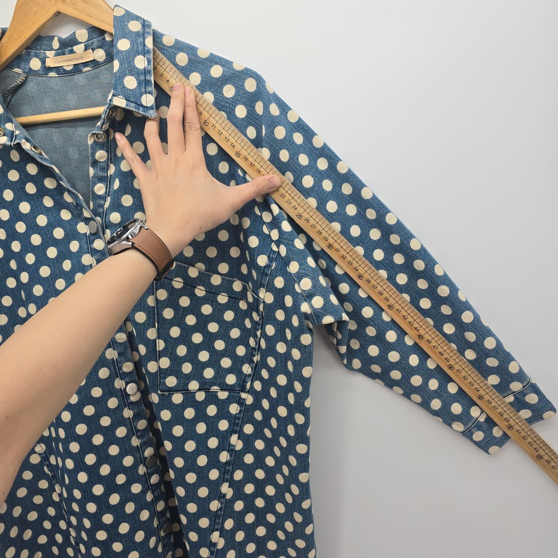 CONCORDANCE 데님 도트 롱 셔츠 블라우스 [B40369] 상품이미지5