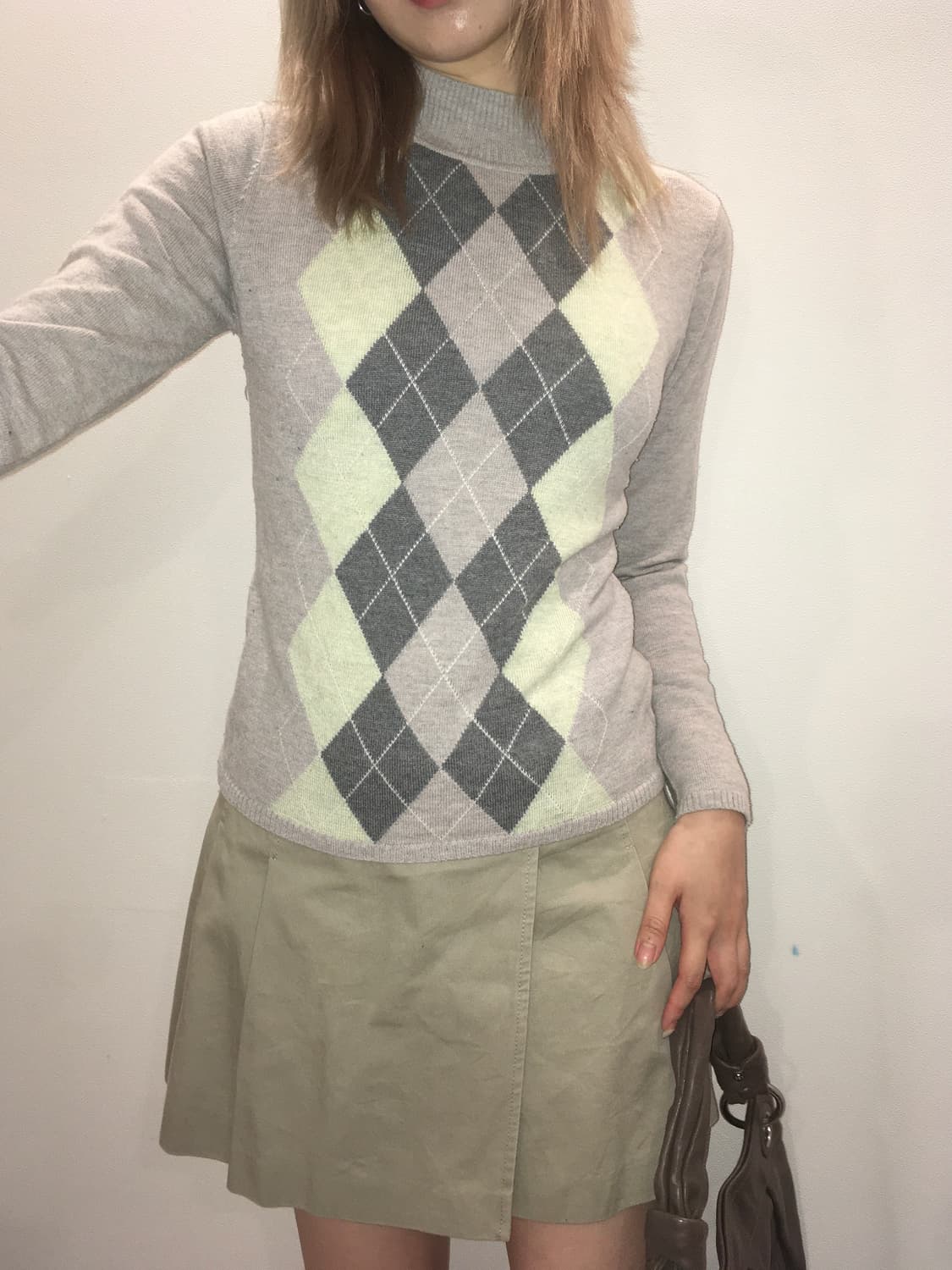 jpn vintage mint grey argyle pullover 상품이미지3