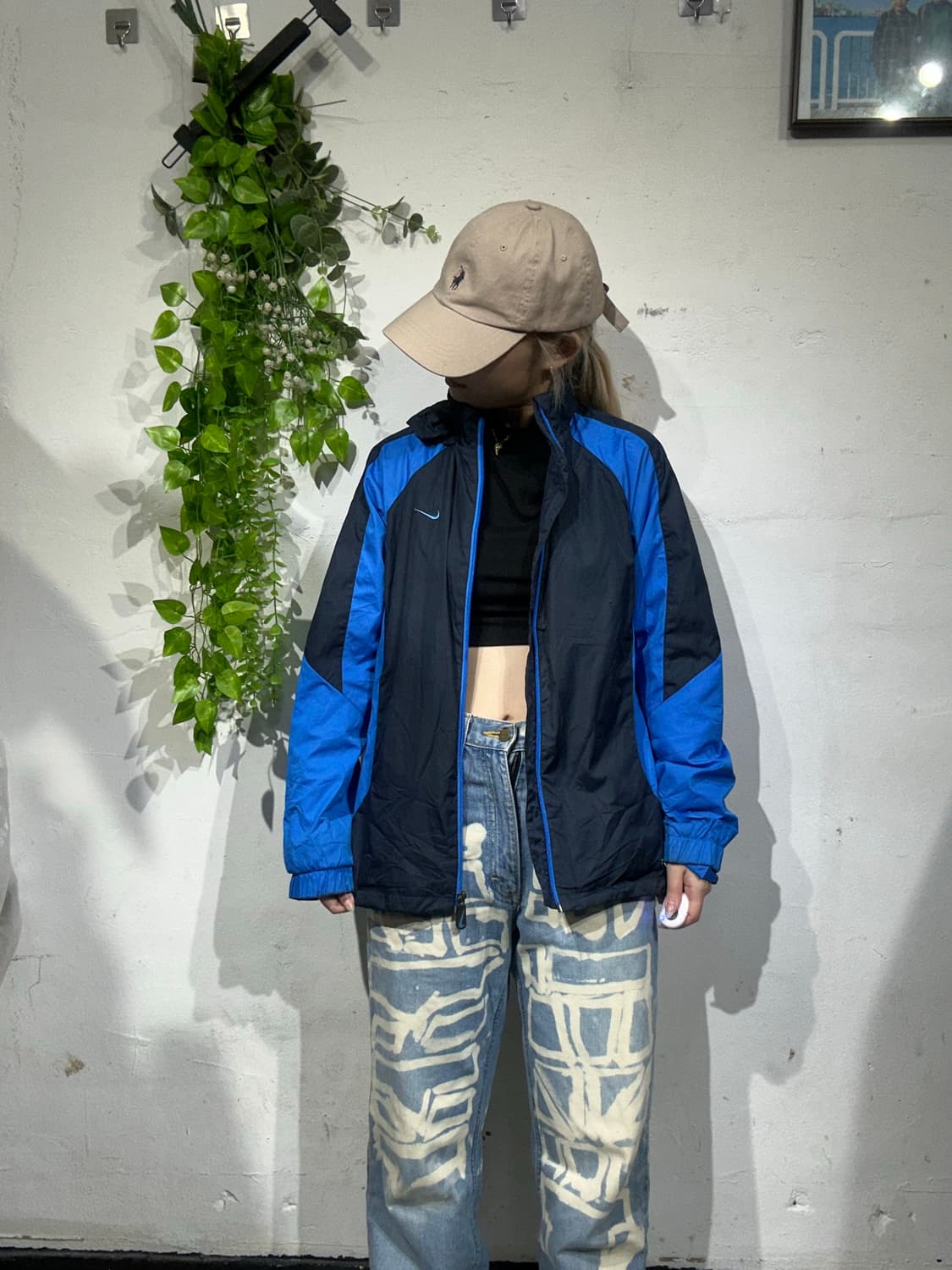 00s 나이키 블랙 블루 오버핏 바람막이 자켓 L 상품이미지2