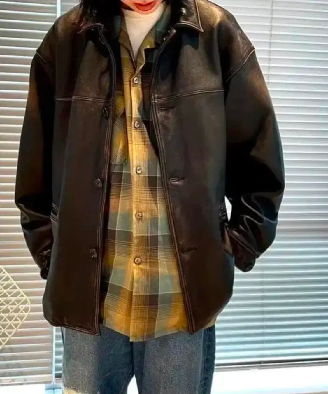 90's J.CREW 다크브라운 레더 카코트 L사이즈 상품이미지4