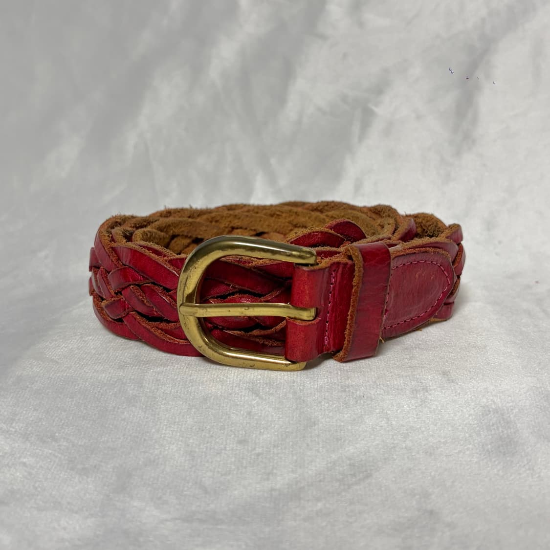 레드 브레이디드 레더 벨트 상품이미지1