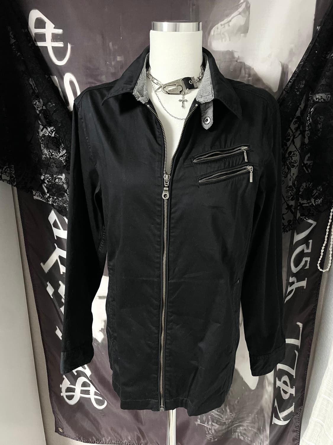 하이넥 사선 투지퍼 디테일 코튼집업 라이더락시크유니섹스ekam 00s 상품이미지4