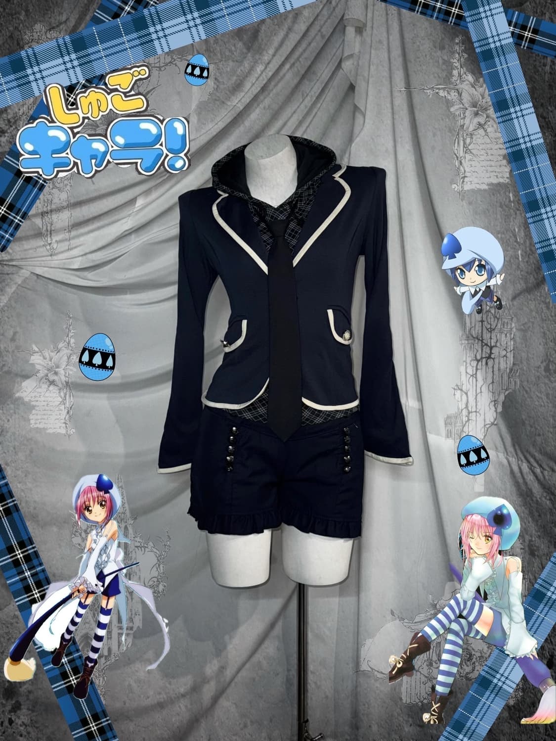 버버리 리즈리사 엑시즈팜 가디언 캐캐체 미키깔 네이비 체크 코디세트 상품이미지1