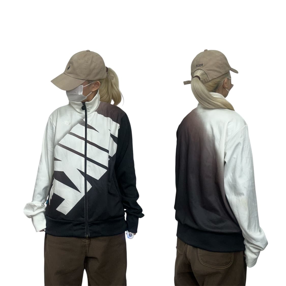 00s 나이키 블랙 화이트 빅 로고 배색 오버핏 트랙탑 져지 L 상품이미지1