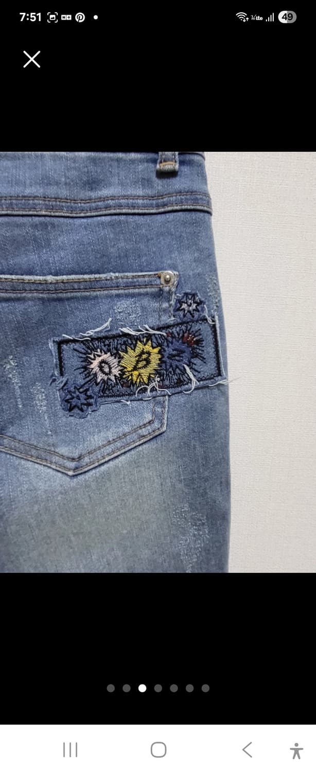 특가!오브제 자수  데님 청바지 M 55-66 상품이미지3