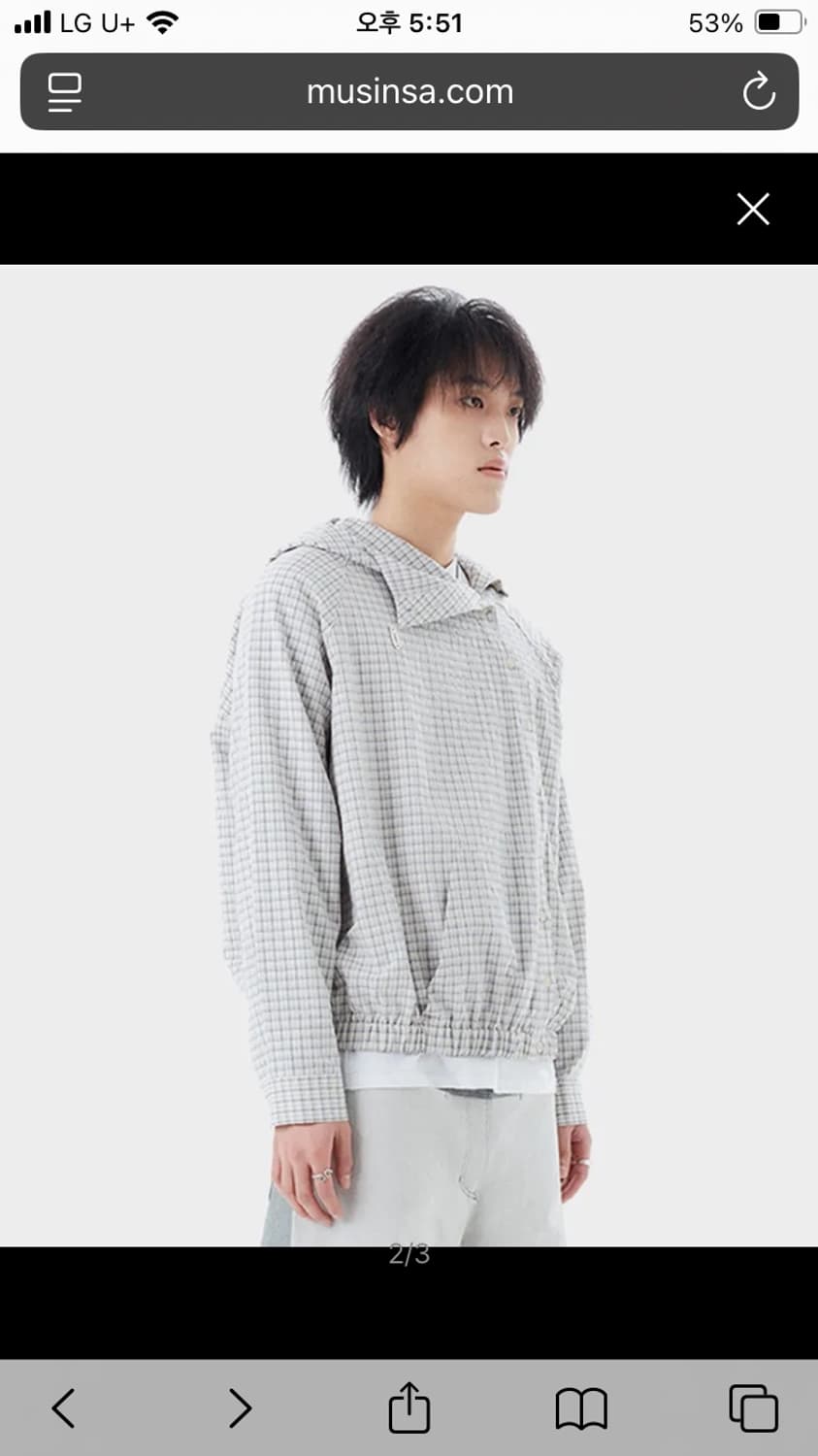 실리카겔 김한주님 착용) 체크 후드 셔츠 / 에크루 상품이미지6