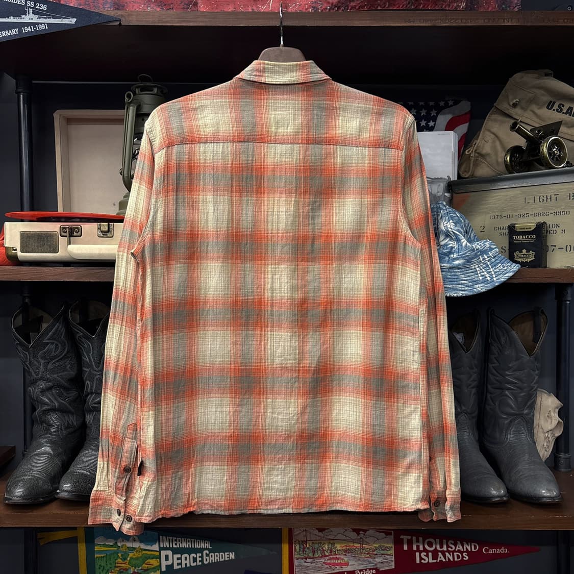 파타고니아 오가닉코튼 오렌지 옴브레 체크 린넨 워크셔츠 N745 상품이미지2