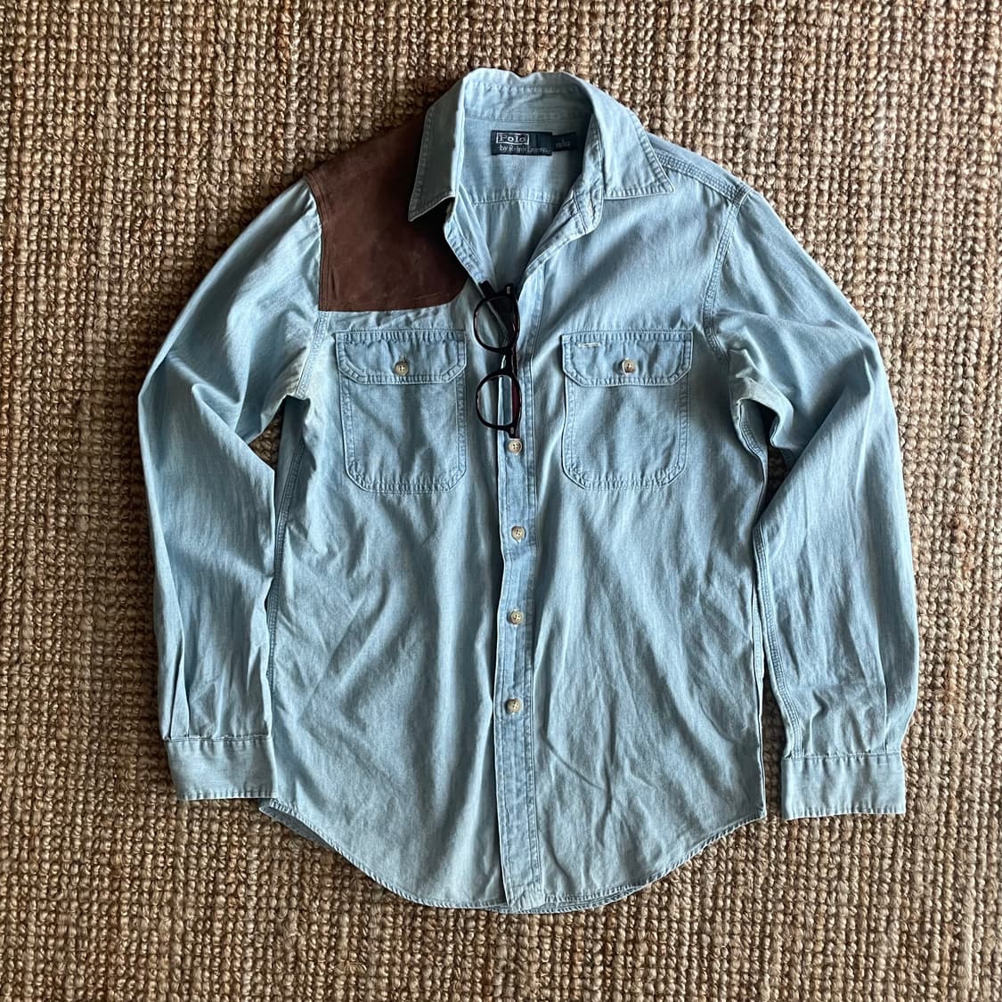 폴로 랄프로렌 스웨이드 패치 워크셔츠 상품이미지1