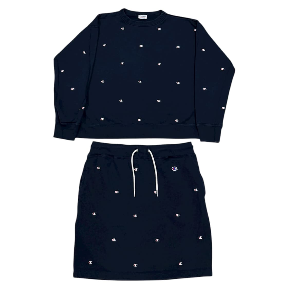 챔피온 일본판 재팬 로고자수 스웻 맨투맨 치마 셋업 세트 네이비 상품이미지1