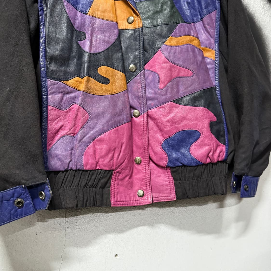 VTG 빈티지 소가죽 패치워크 배색 바시티 봄버 자켓 상품이미지4