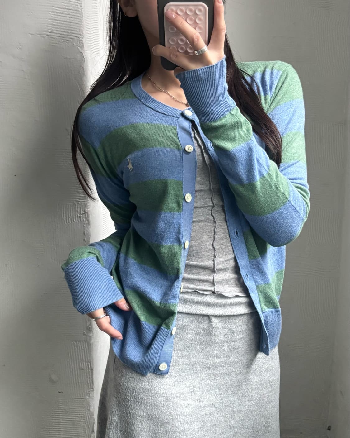 Polo 폴로 랄프로렌 QR신형 단가라패턴 유넥 가디건 상품이미지1