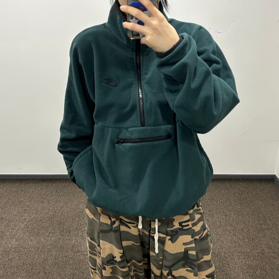 Nike 나이키 블랙 로고 딥그린 반집업 후리스 상품이미지1