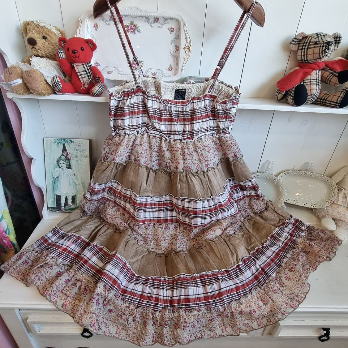 체크플라워 티어드 캐미솔 원피스 상품이미지4