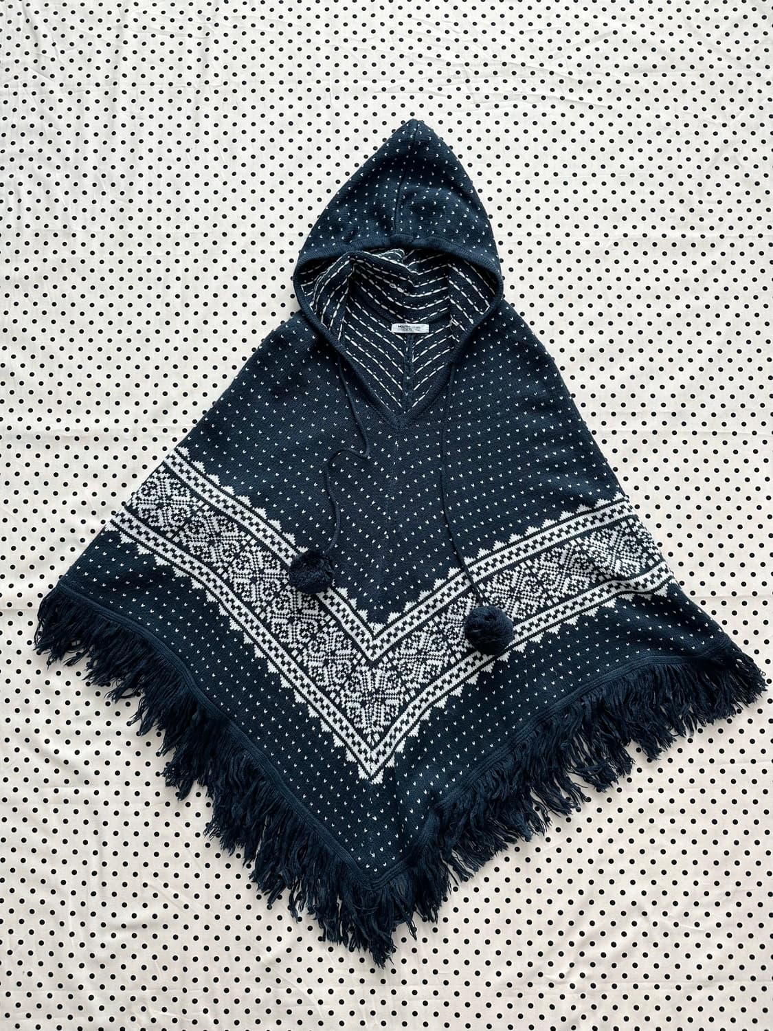 jpn 도트 방울 후드 니트케이프 하구미 스즈코 히피 모리걸 상품이미지1