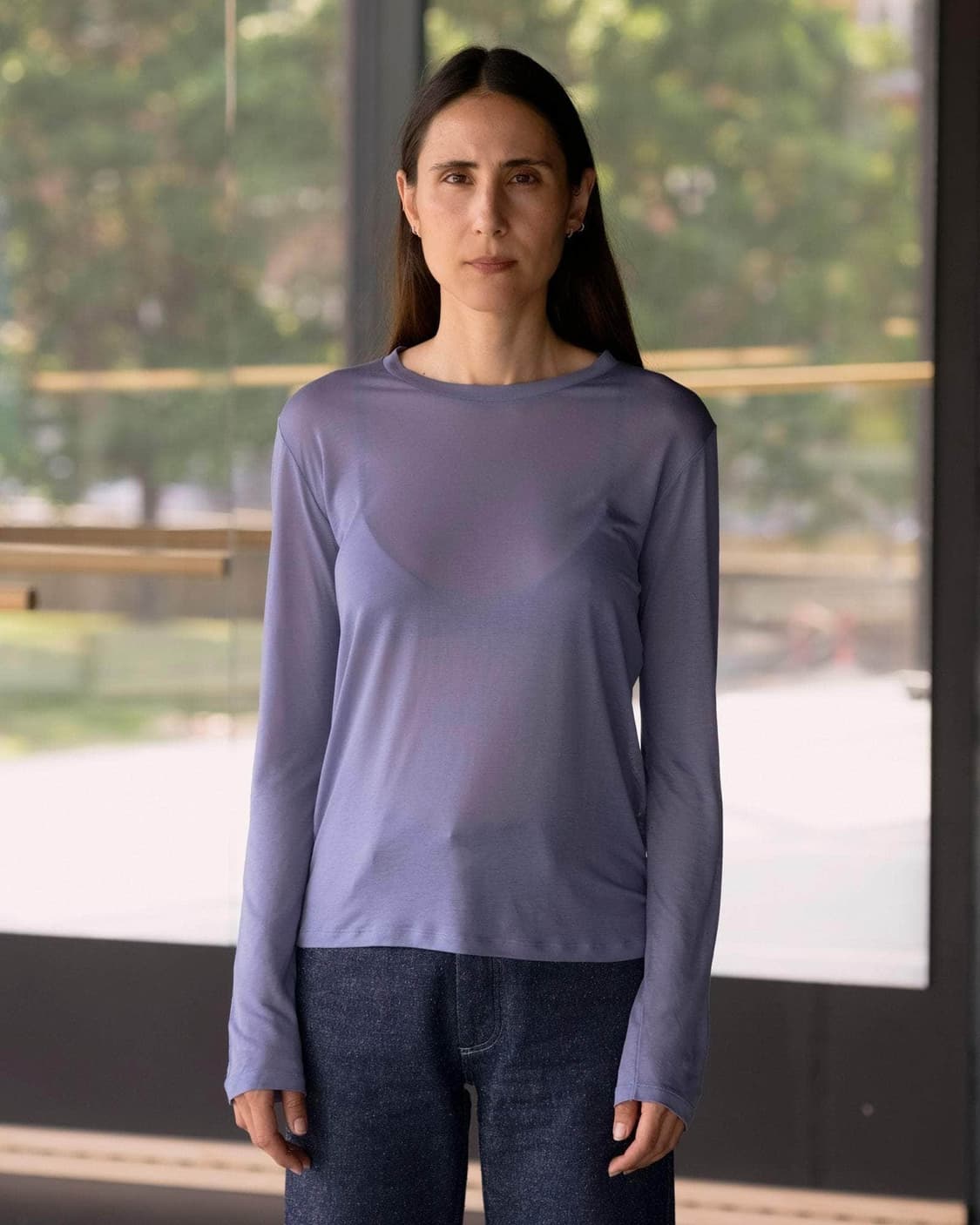 [S,M,L]베이스레인지 Bamboo 롱 슬리브리스 탑/블루 상품이미지1