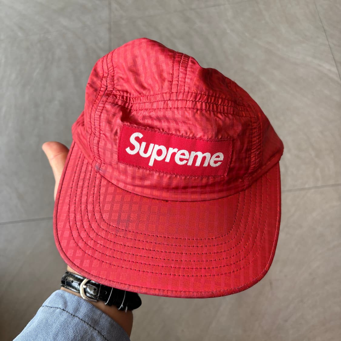 17SS 슈프림 정품 메탈릭 체크 레드 체크 캡 상품이미지2