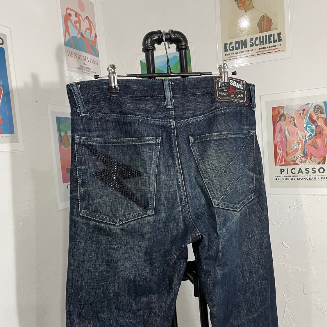 펑크 큐빅 진청 데님 팬츠 상품이미지5