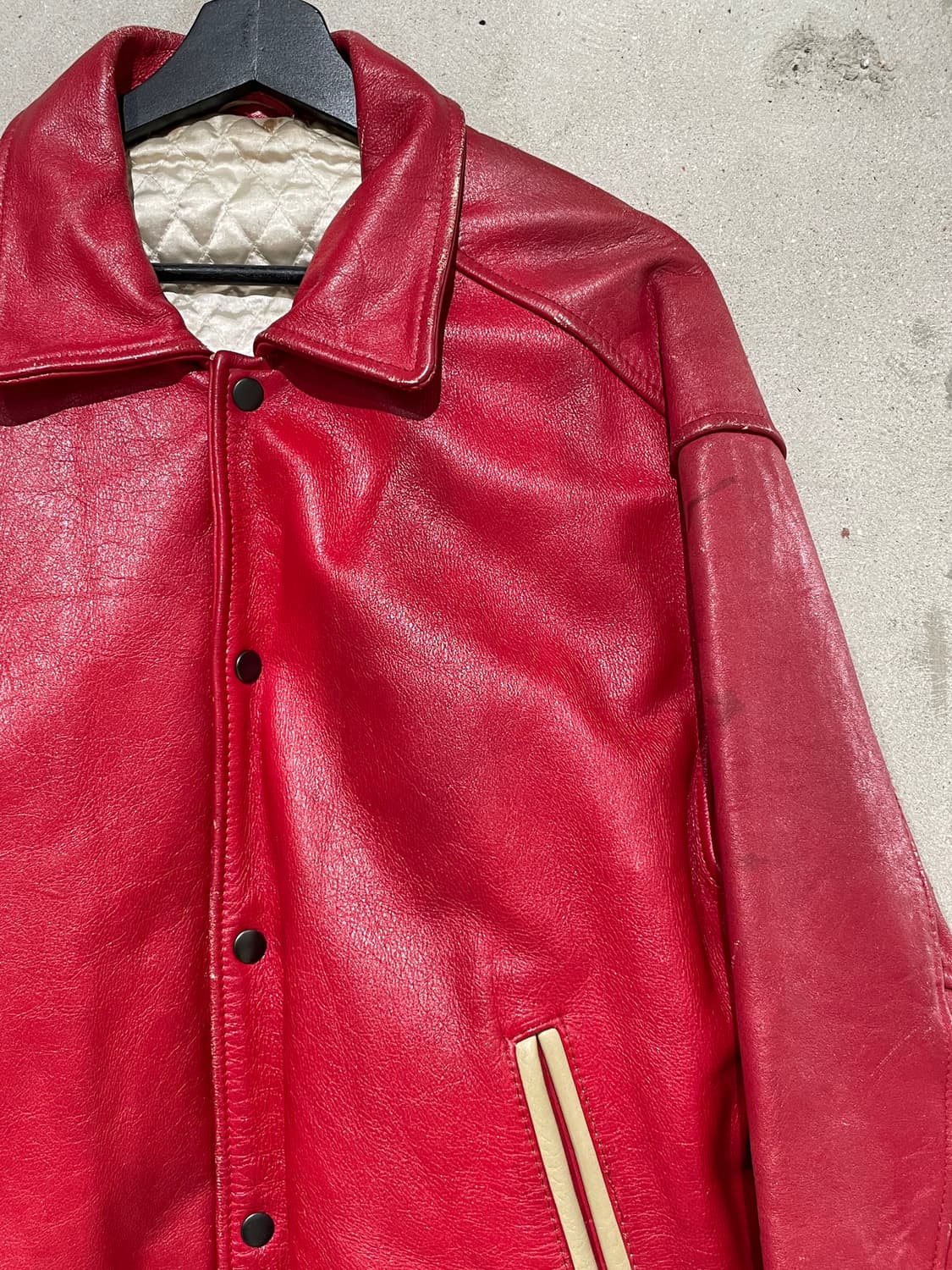 vtg 레드 레트로 레더 바시티 자켓 상품이미지3