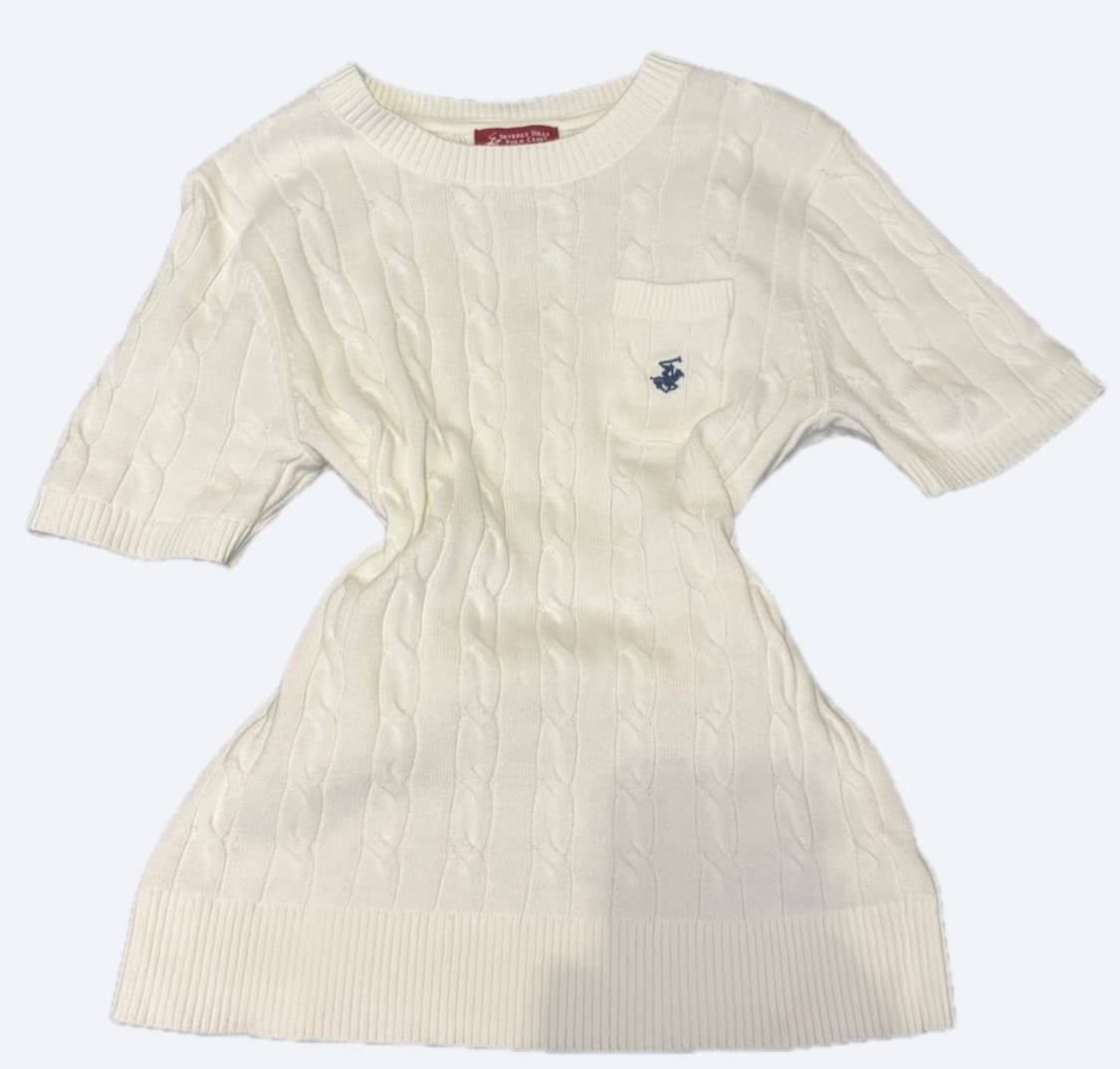 🤍비벌리힐스 폴로클럽 딱붙핏 화이트 꽈배기 반팔 니트🤍 상품이미지1