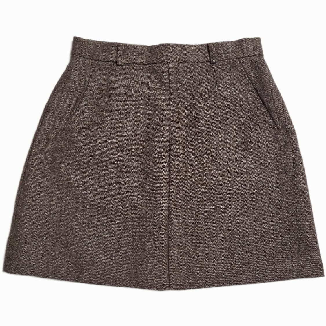 헤링본 체크 A라인 미니 울 스커트 : 브라운 상품이미지1