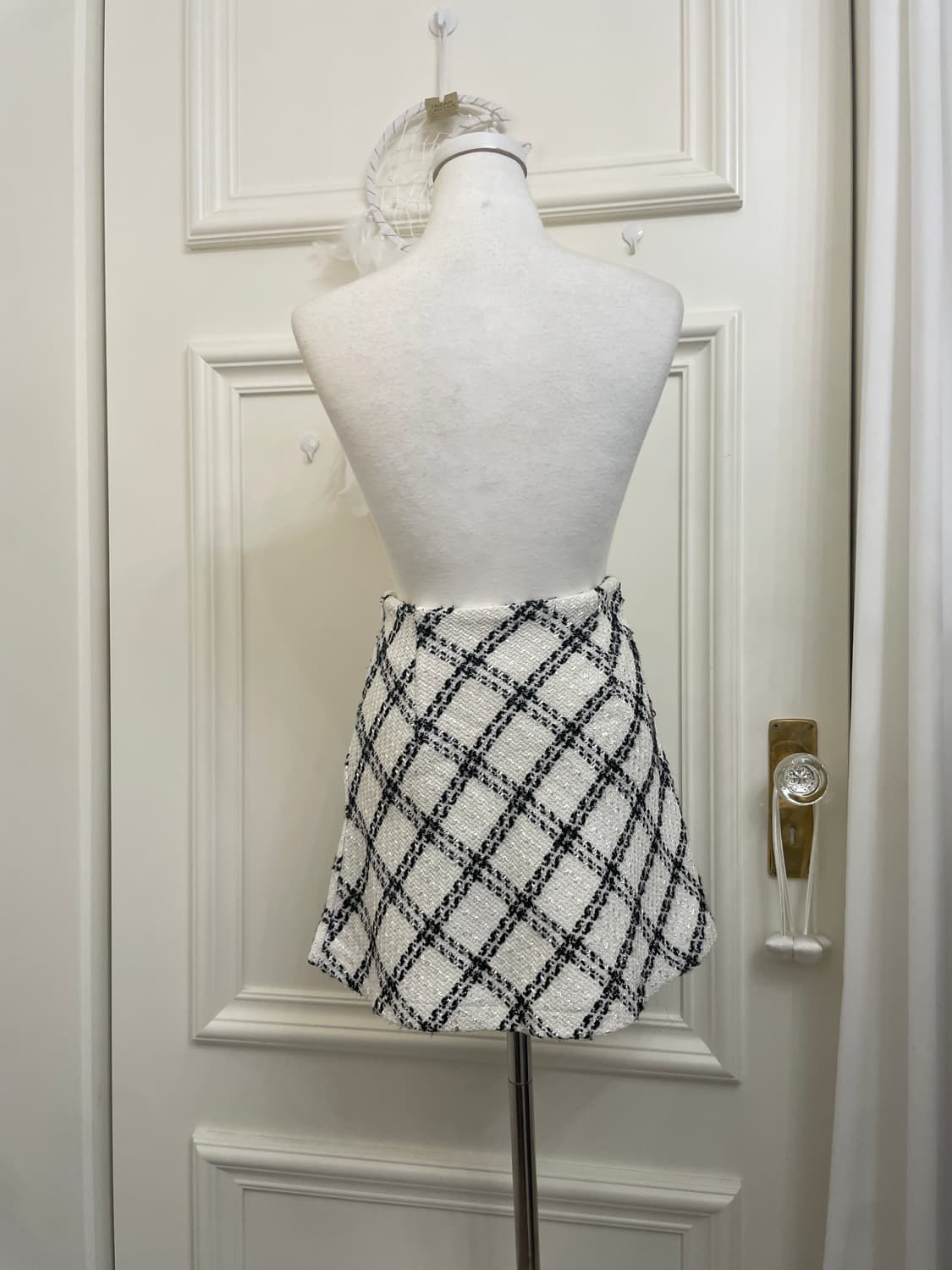 ivory black check glitter tweed flare mi 상품이미지3