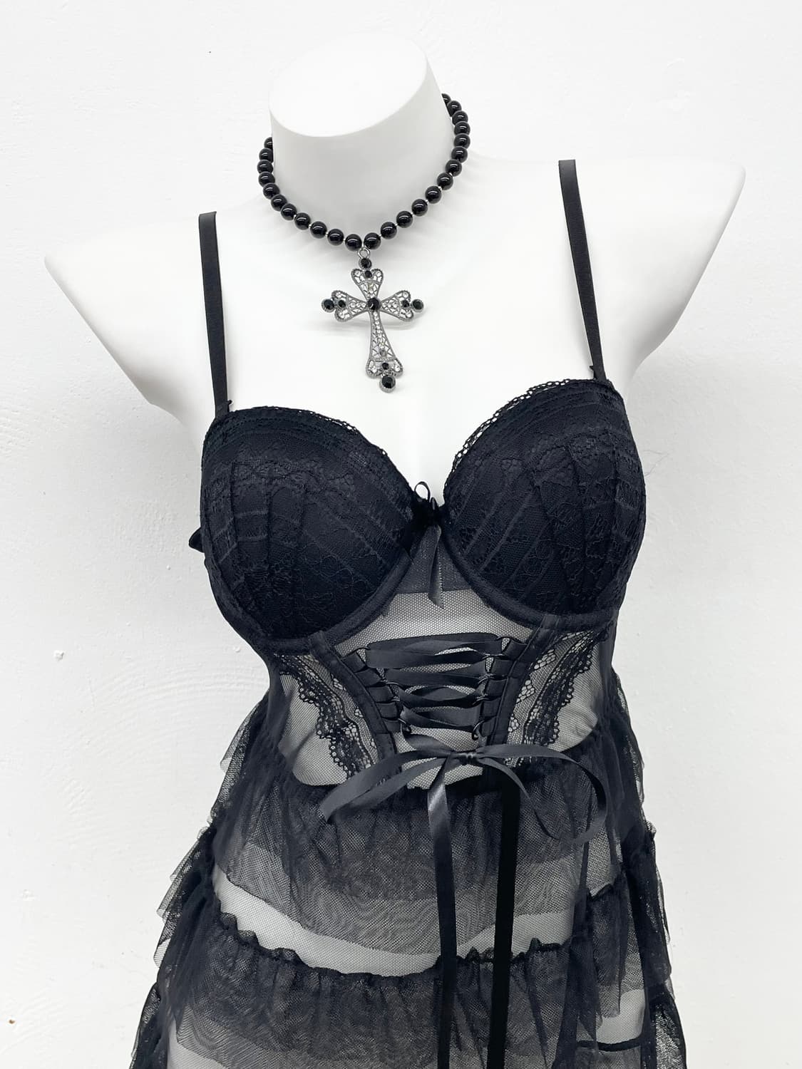 블랙 레이스업 캉캉 코르셋 상품이미지2