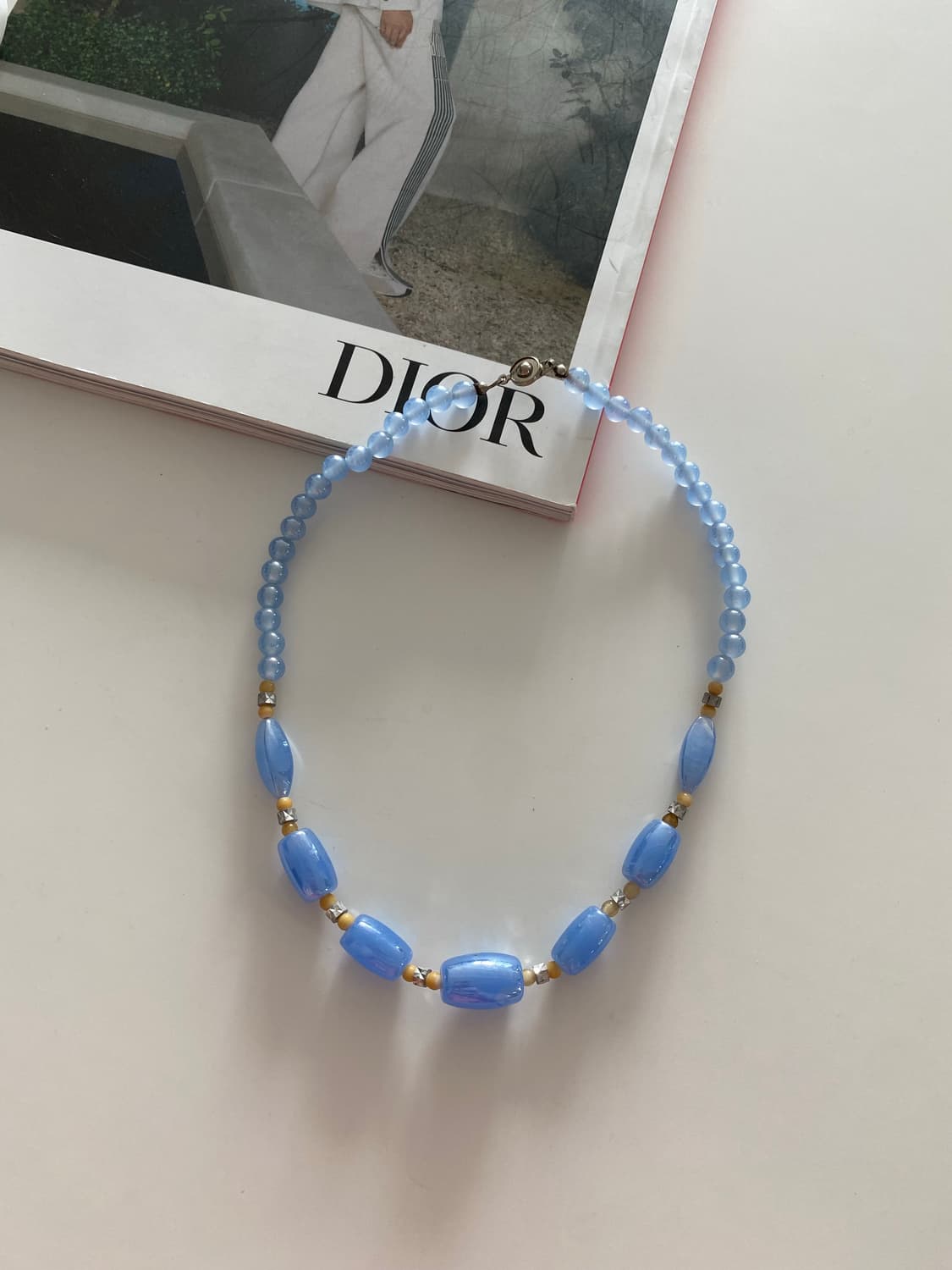 일본수입 비즈 스카이 블루 목걸이 상품이미지2